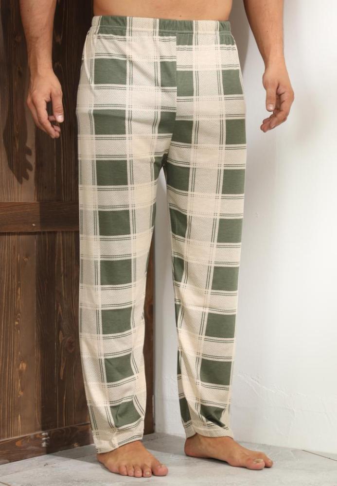 Pantaloni de Pijama ,Big Size ,Barbati,Culoare Crem cu Verde,Engros